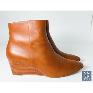 COLE HAAN Eneida Leather Bootie Brown Leather Wedge Pointed Toe Shoes Women's 8
